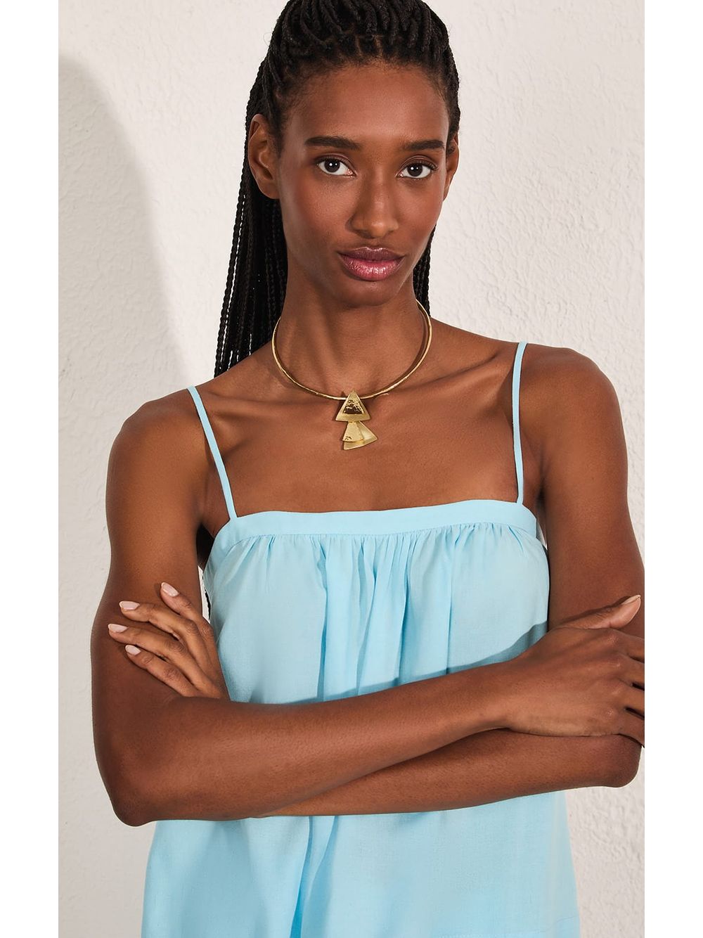 Lenny Niemeyer — Blusa Franzida Decote Reto Azul Punta