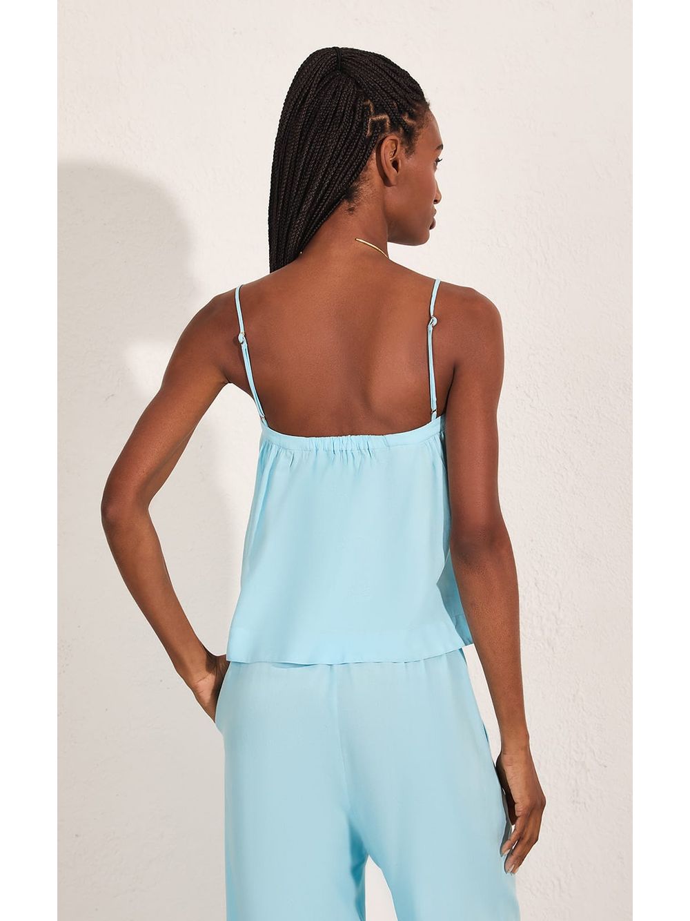 Lenny Niemeyer — Blusa Franzida Decote Reto Azul Punta