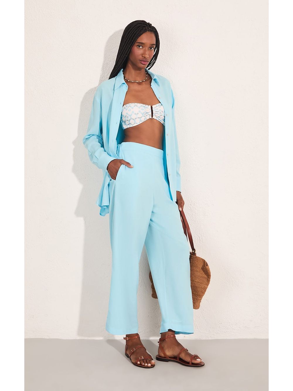 Lenny Niemeyer — Calça Elástico Costas Cropped Azul Punta